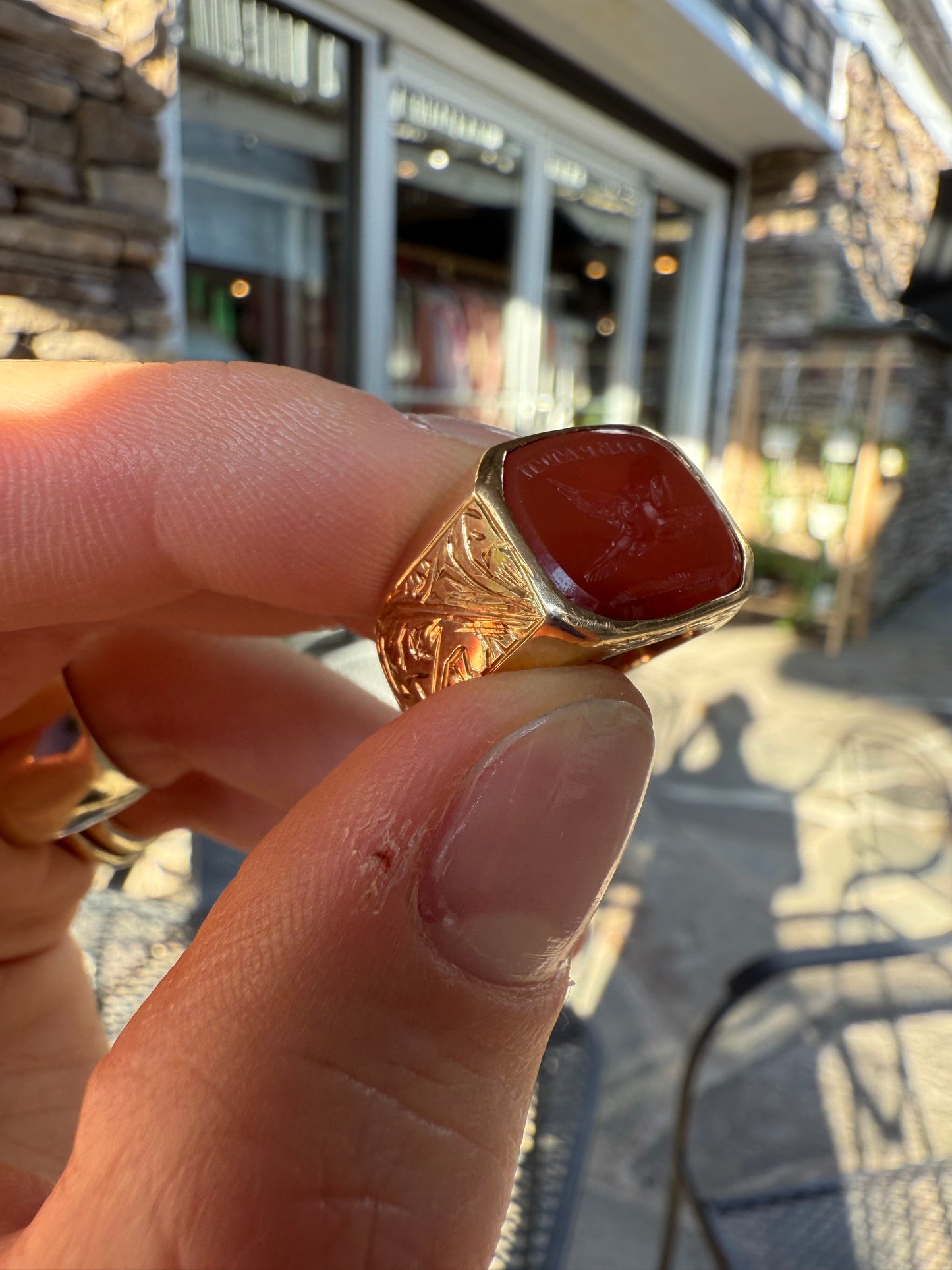 14K Carnelian “Dispatch” Stamp Intaglio Ring