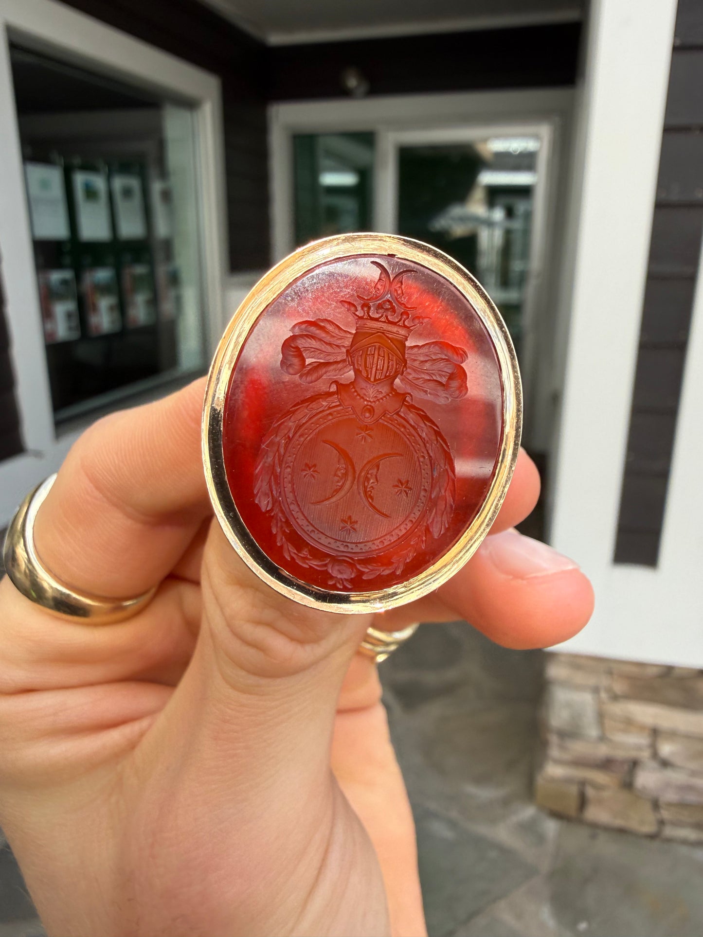 14K Rose Gold Carnelian Moon Intaglio Ring
