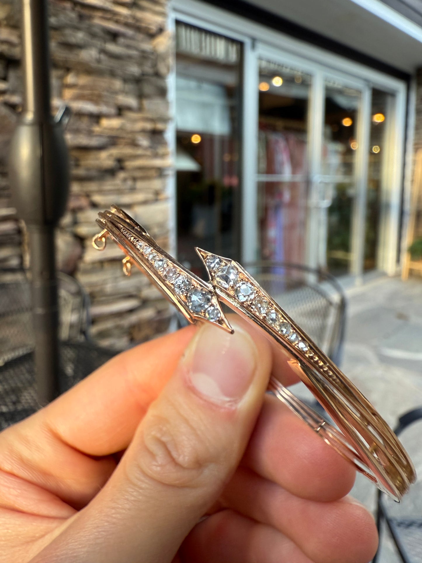 18K Rose Gold .75 CT Diamonds Mid 1800s Bangle