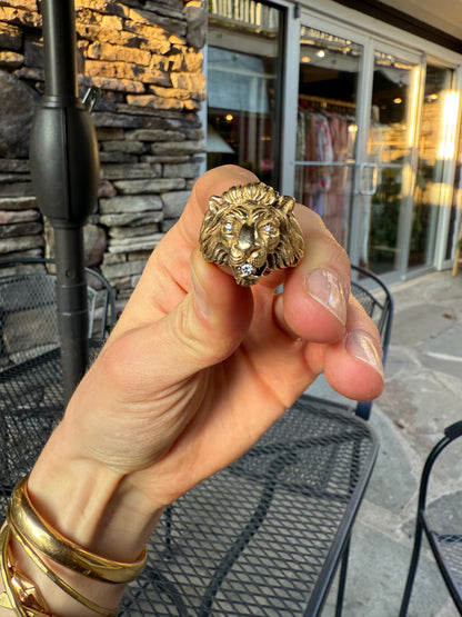14K Diamond Eye and Mouth Lion Ring