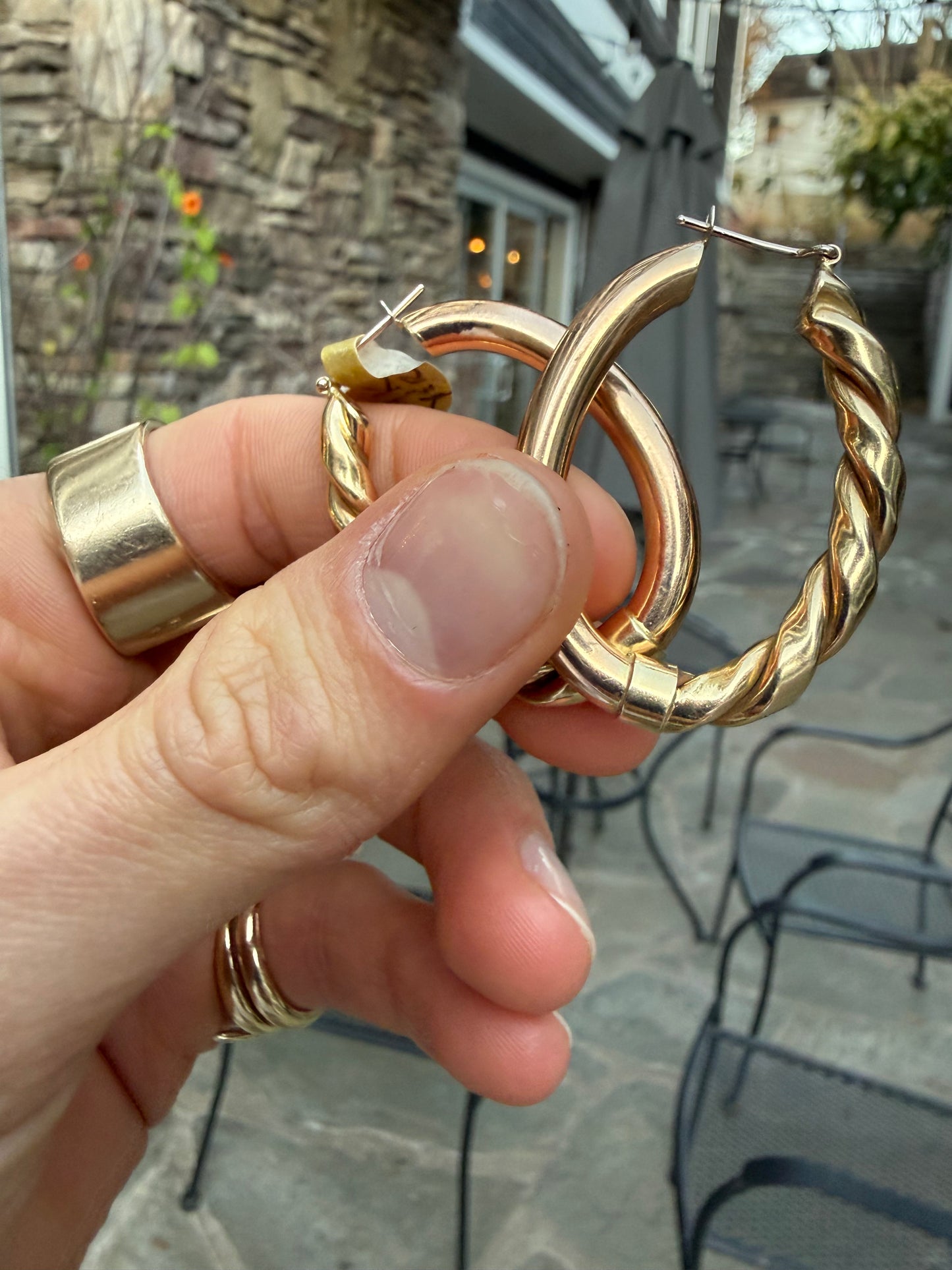 14K Yellow and Rose Gold Twisted and Smooth Hoop Earrings