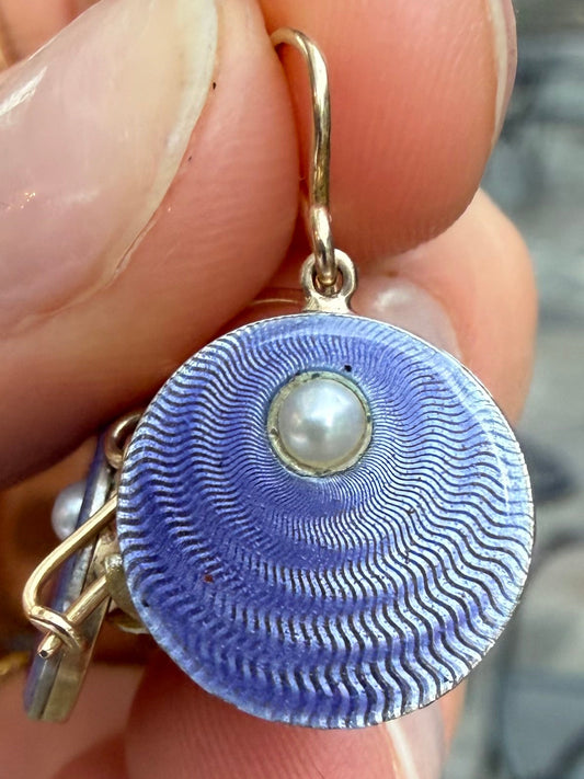 15K Enamel and Pearl Earrings