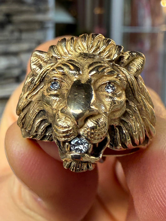 14K Diamond Eye and Mouth Lion Ring