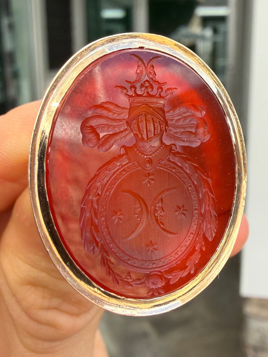 14K Rose Gold Carnelian Moon Intaglio Ring