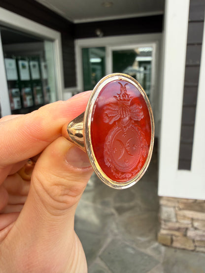14K Rose Gold Carnelian Moon Intaglio Ring