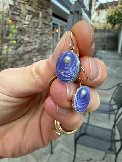 15K Enamel and Pearl Earrings