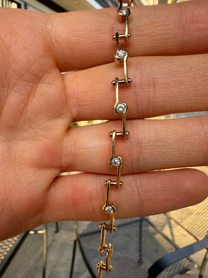 14K and Diamond Tennis Bracelet 7.5 Inches