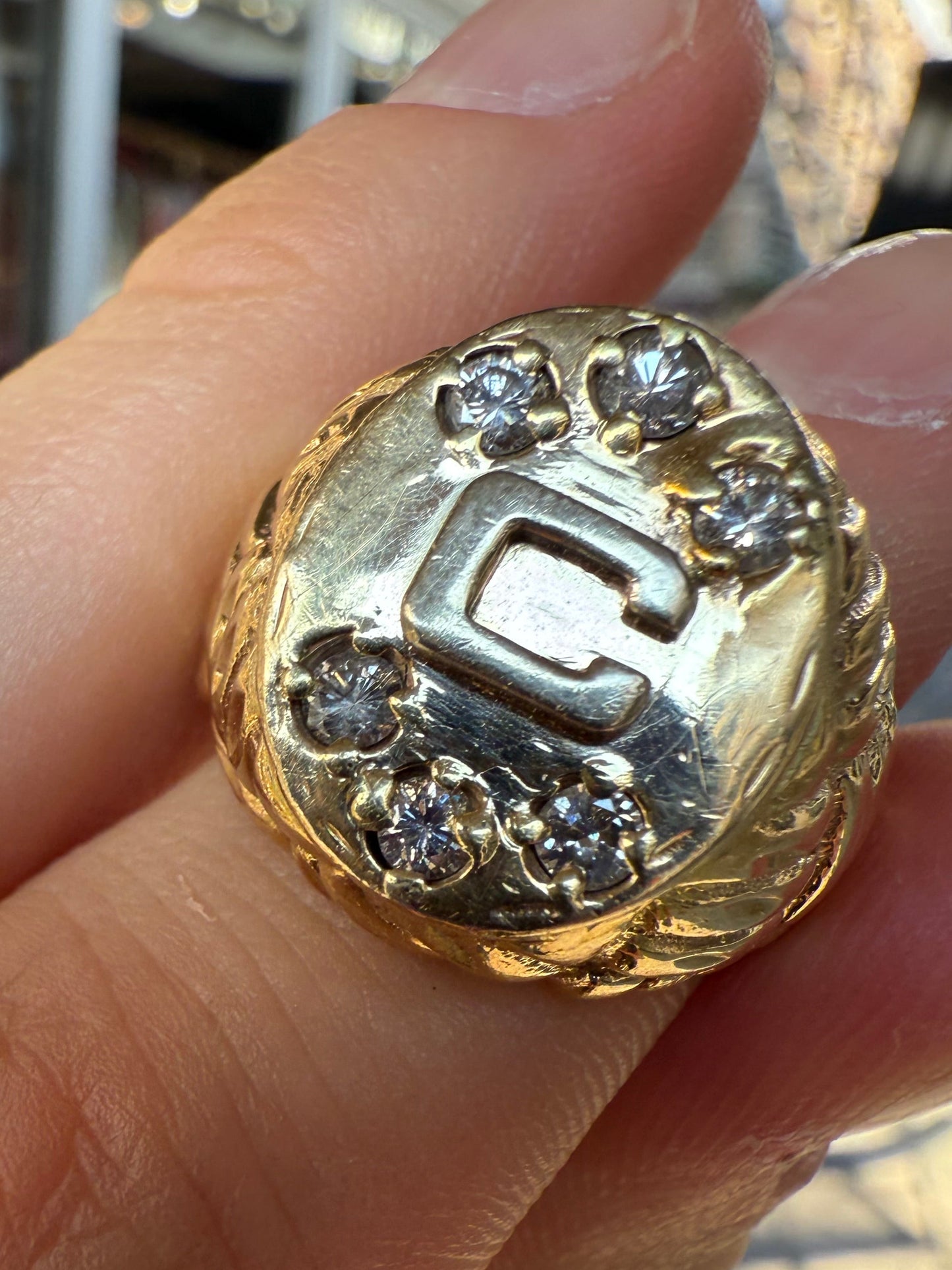 14K “C” and Diamond Signet