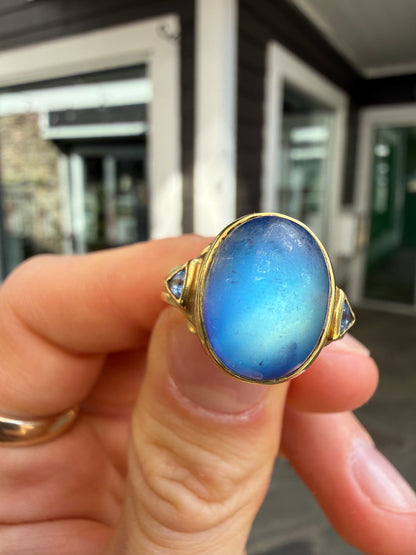 18K Labradorite and Sapphire Ring