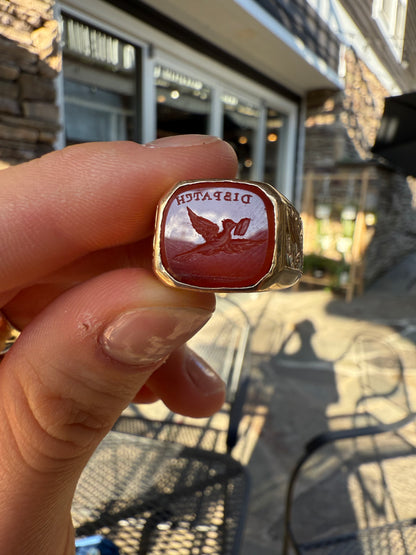 14K Carnelian “Dispatch” Stamp Intaglio Ring