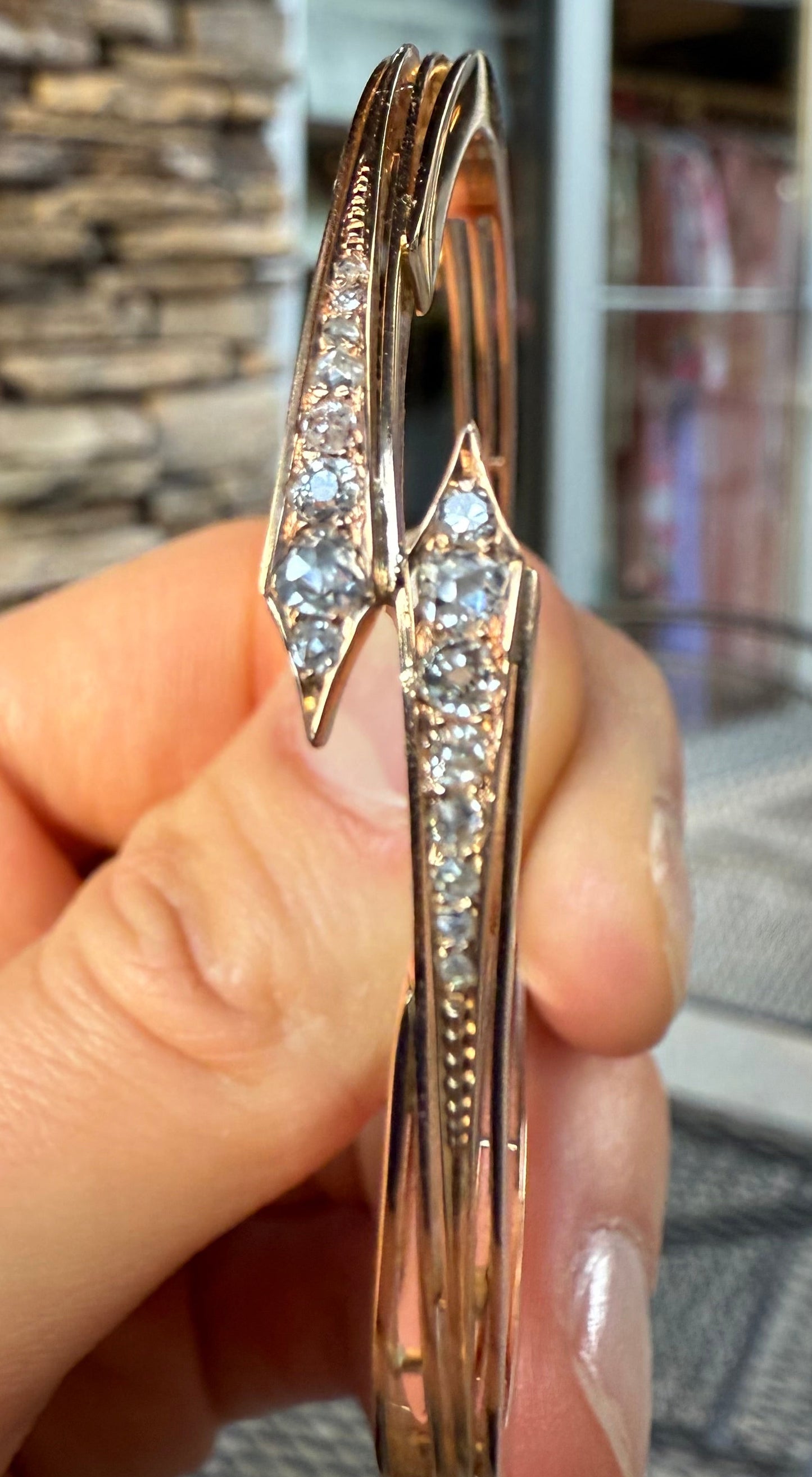 18K Rose Gold .75 CT Diamonds Mid 1800s Bangle
