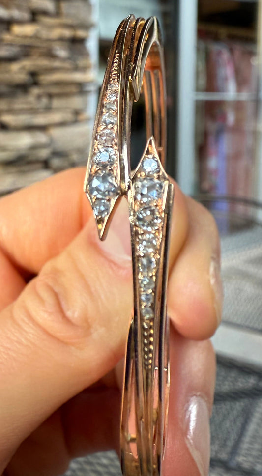 18K Rose Gold .75 CT Diamonds Mid 1800s Bangle