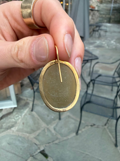 Bronze and 14K Carved Lava Cameo Earrings