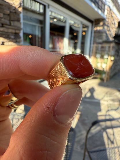 14K Carnelian “Dispatch” Stamp Intaglio Ring