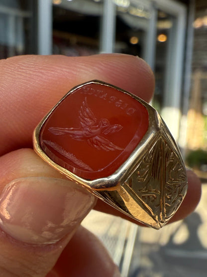14K Carnelian “Dispatch” Stamp Intaglio Ring