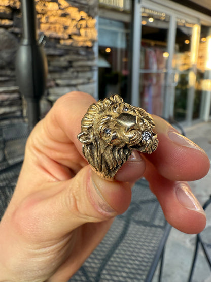 14K Diamond Eye and Mouth Lion Ring