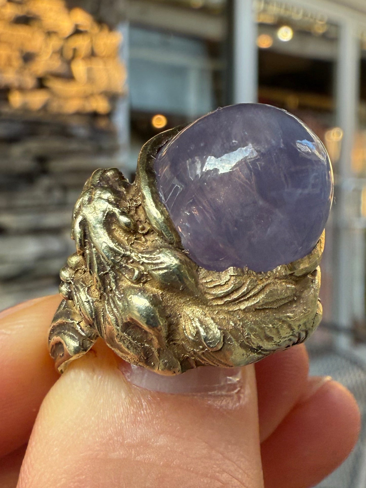 14K Star Sapphire Cabochon 1980s Panther Ring
