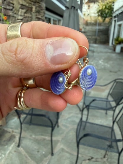 15K Enamel and Pearl Earrings